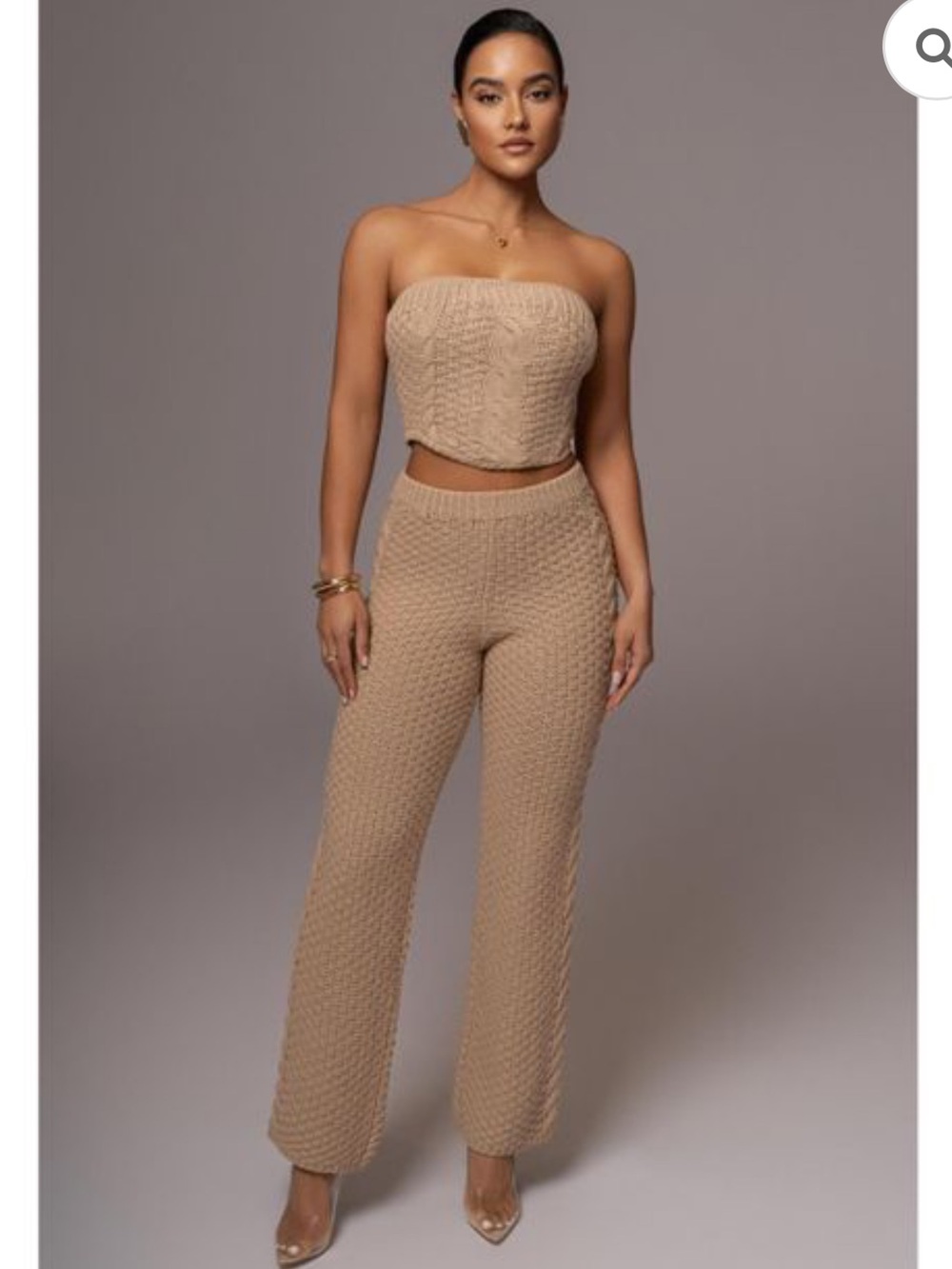 JLUXLABEL Cable Knit Strapless Top & Pant Set - Tan